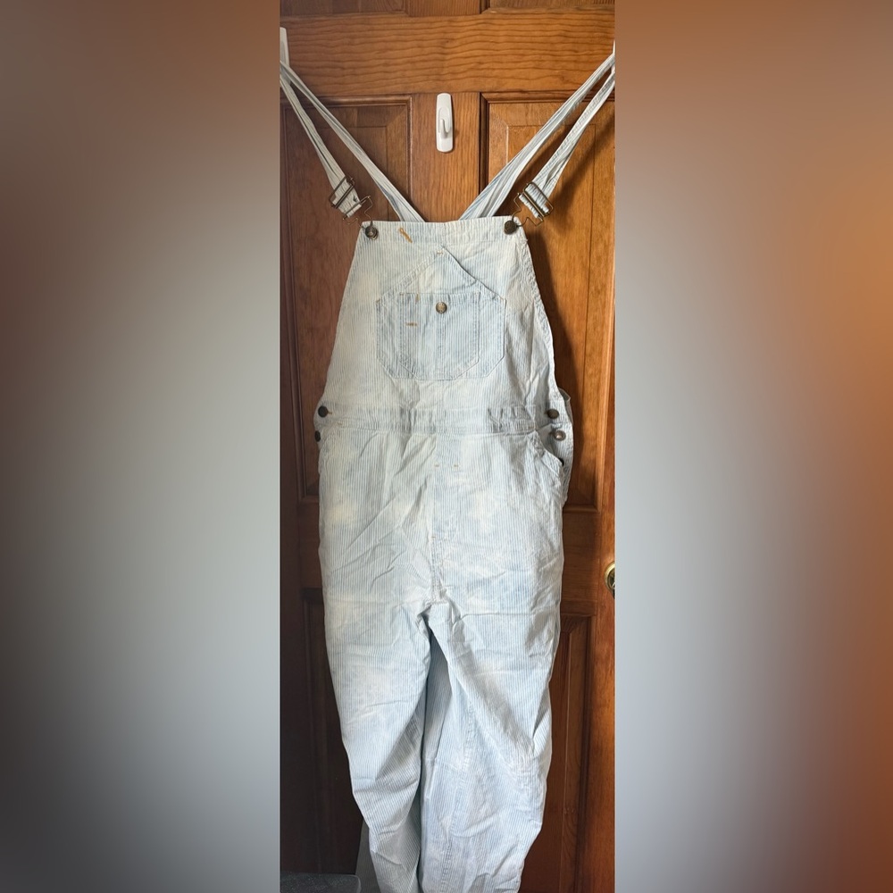 Faherty Light Blue Striped Organic Cotton Overalls